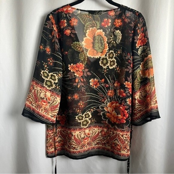 Vero Moda Sheer V-Neck Bohemian Floral Blouse size Large - Picture 2 of 7